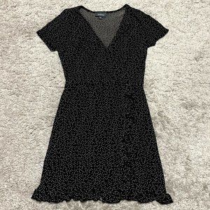 Modcloth Black White Polka Dot Faux Wrap Ruffle Mini Dress - Womens sz S